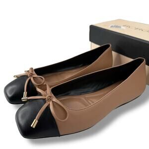 NEW BCBGeneration Hartly Cap Toe Ballet Flat Size 8.5 Tan Black Bow Slip On NWT